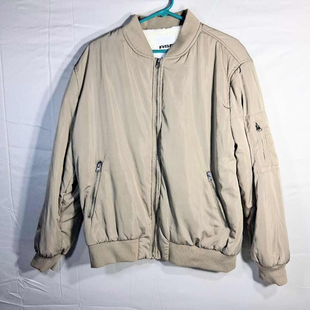 RSQ Men's Medium Xtra Clean Tan Sherpa Lightweight Bombers Jacket Like New